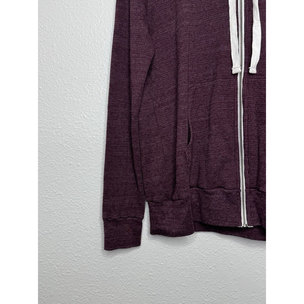 Gustin Waffle Full Zip Hoodie Mens M Thermal Knit Maroon Made in USA 100% Cotton - Picture 7 of 14